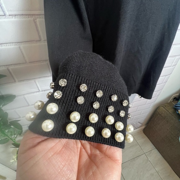 ADRIANNA PAPELL Black Pearl-Embellished Women's Top/size M - Picture 4 of 11